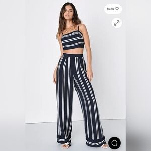 Coastal Living Navy Blue and White Striped Two-Piece Jumpsuit